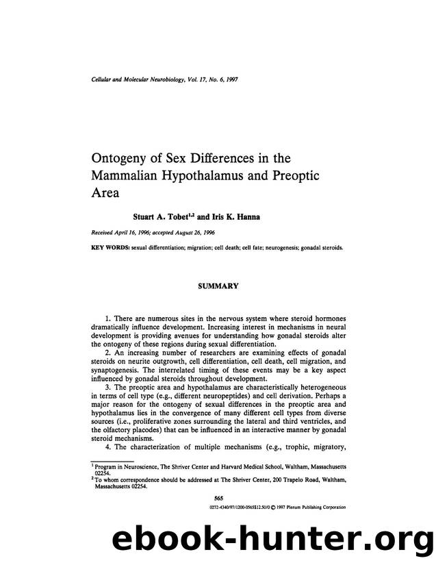 Ontogeny of Sex Differences in the Mammalian Hypothalamus and Preoptic Area by Unknown