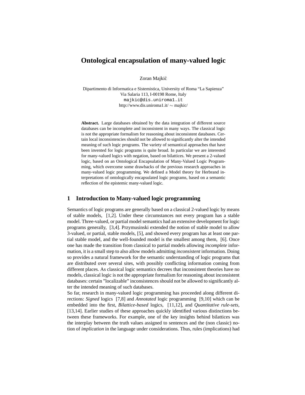 Ontological encapsulation of many-valued logic by Majkic Z
