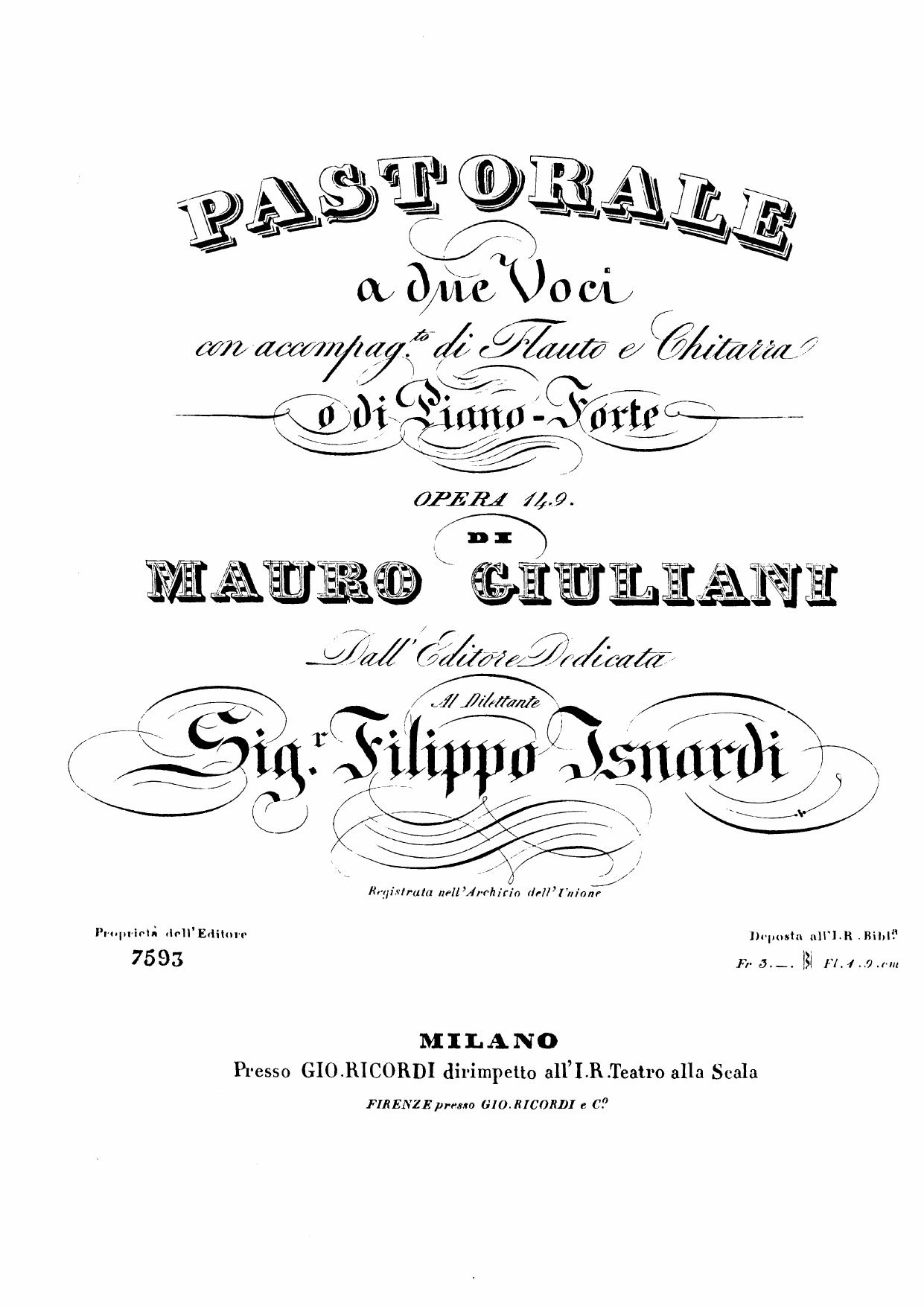 Op 149 pastorale for two voice flute and guitar by Unknown