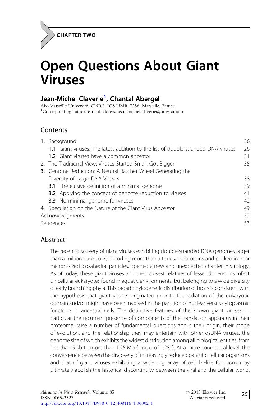 Open Questions About Giant Viruses by Jean-Michel Claverie & Chantal Abergel