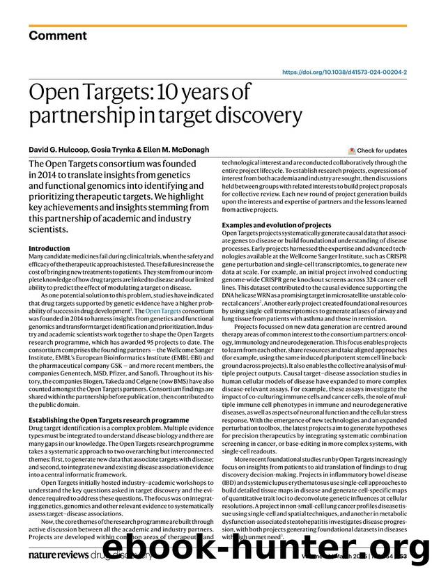 Open Targets: 10 years of partnership in target discovery by David G. Hulcoop & Gosia Trynka & Ellen M. McDonagh