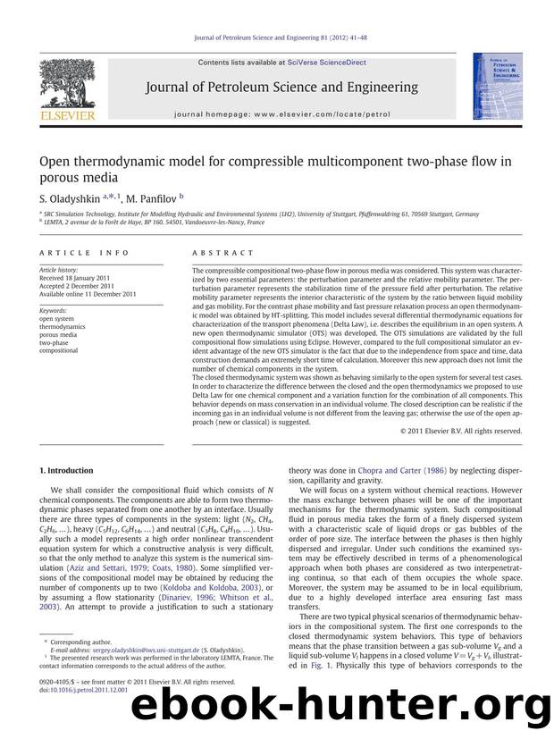 Open thermodynamic model for compressible multicomponent two-phase flow in porous media by S. Oladyshkin & M. Panfilov