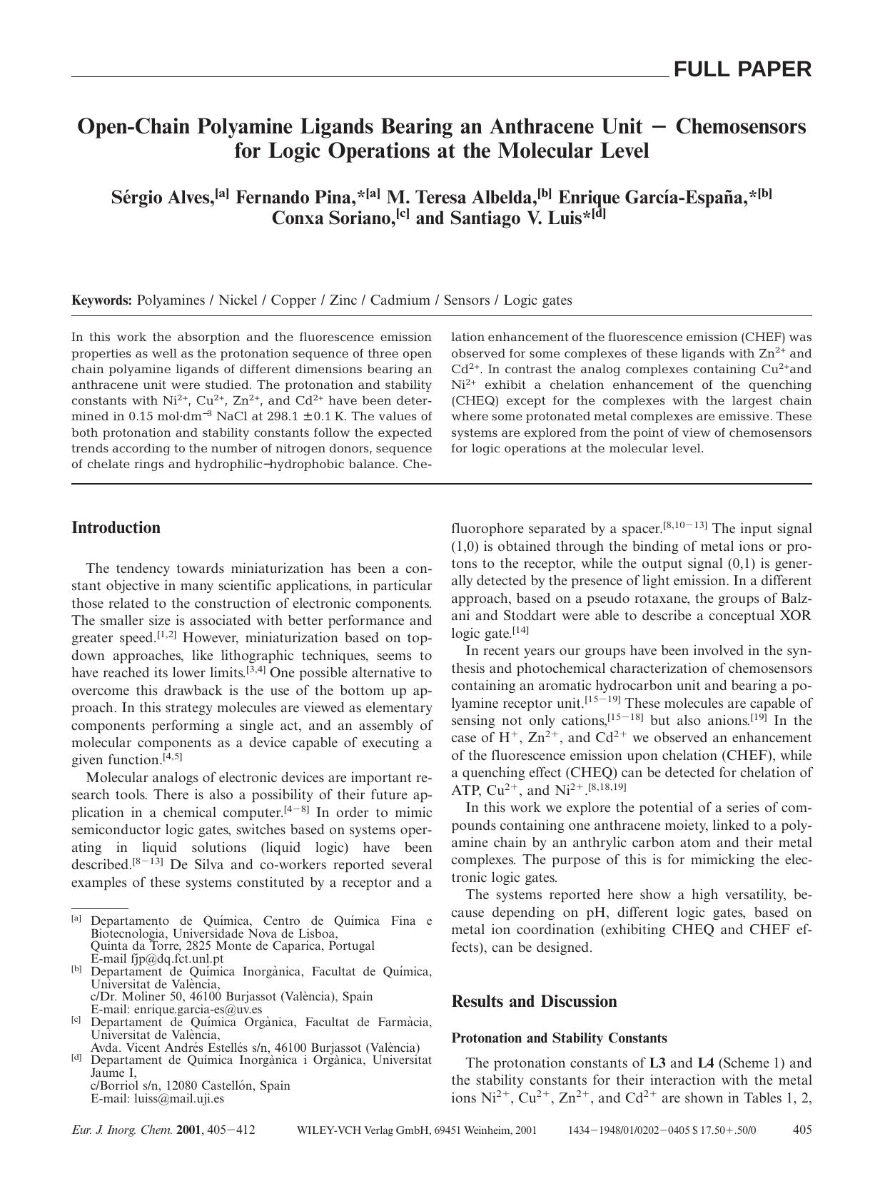 Open-Chain Polyamine Ligands Bearing an Anthracene Unit - Chemosensors for Logic Operations at the Molecular Level by Unknown