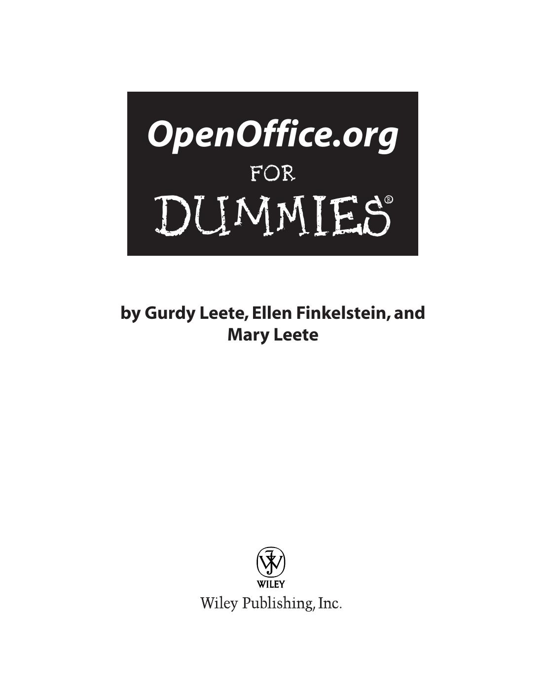 OpenOffice.org 'X' for dummies by Leete Mary;Leete Gurdy;Finkelstein Ellen