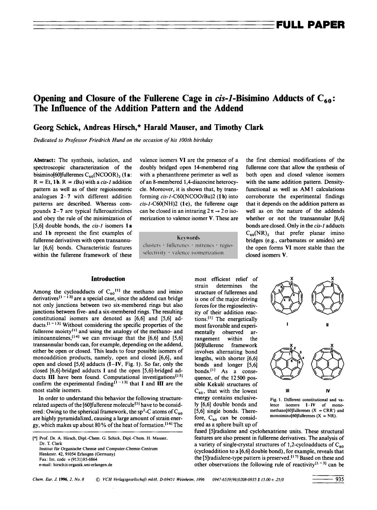 Opening and Closure of the Fullerene Cage in cis-Bisimino Adducts of C60: The Influence of the Addition Pattern and the Addend by Unknown