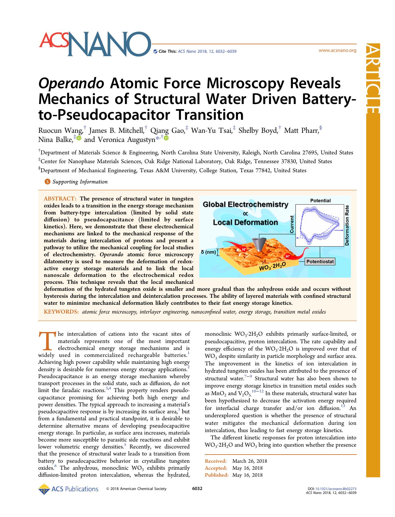 Operando Atomic Force Microscopy Reveals Mechanics of Structural Water Driven Battery-to-Pseudocapacitor Transition by unknow
