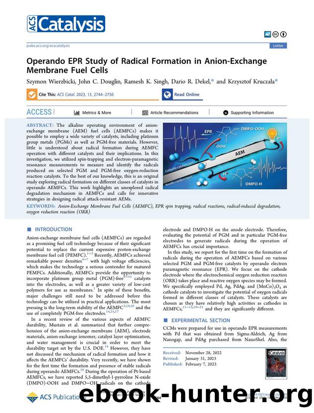 Operando EPR Study of Radical Formation in Anion-Exchange Membrane Fuel Cells by Szymon Wierzbicki John C. Douglin Ramesh K. Singh Dario R. Dekel and Krzysztof Kruczała