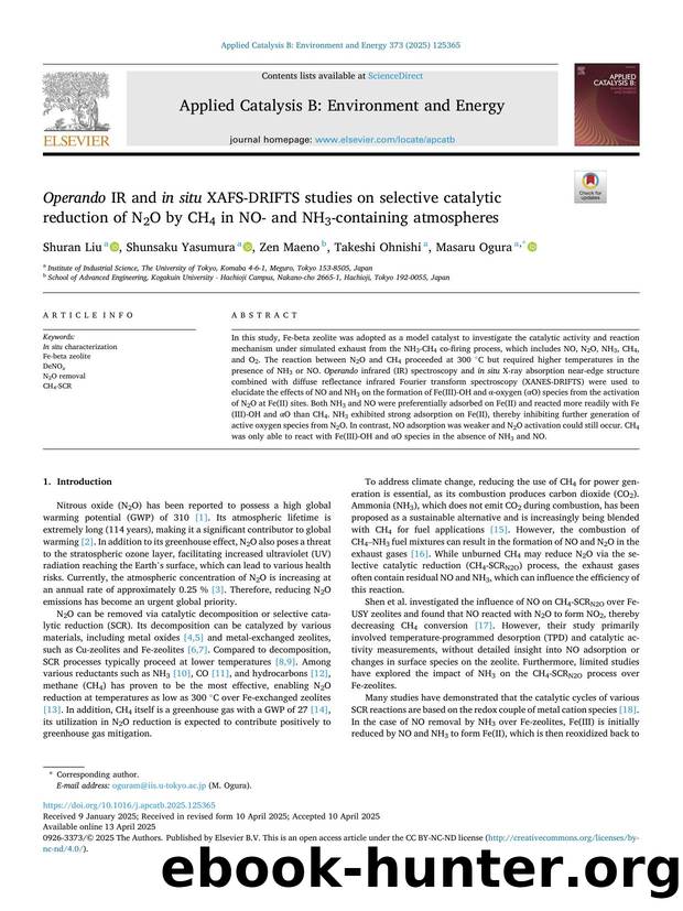 Operando IR and in situ XAFS-DRIFTS studies on selective catalytic reduction of N2O by CH4 in NO- and NH3-containing atmospheres by Shuran Liu & Shunsaku Yasumura & Zen Maeno & Takeshi Ohnishi & Masaru Ogura