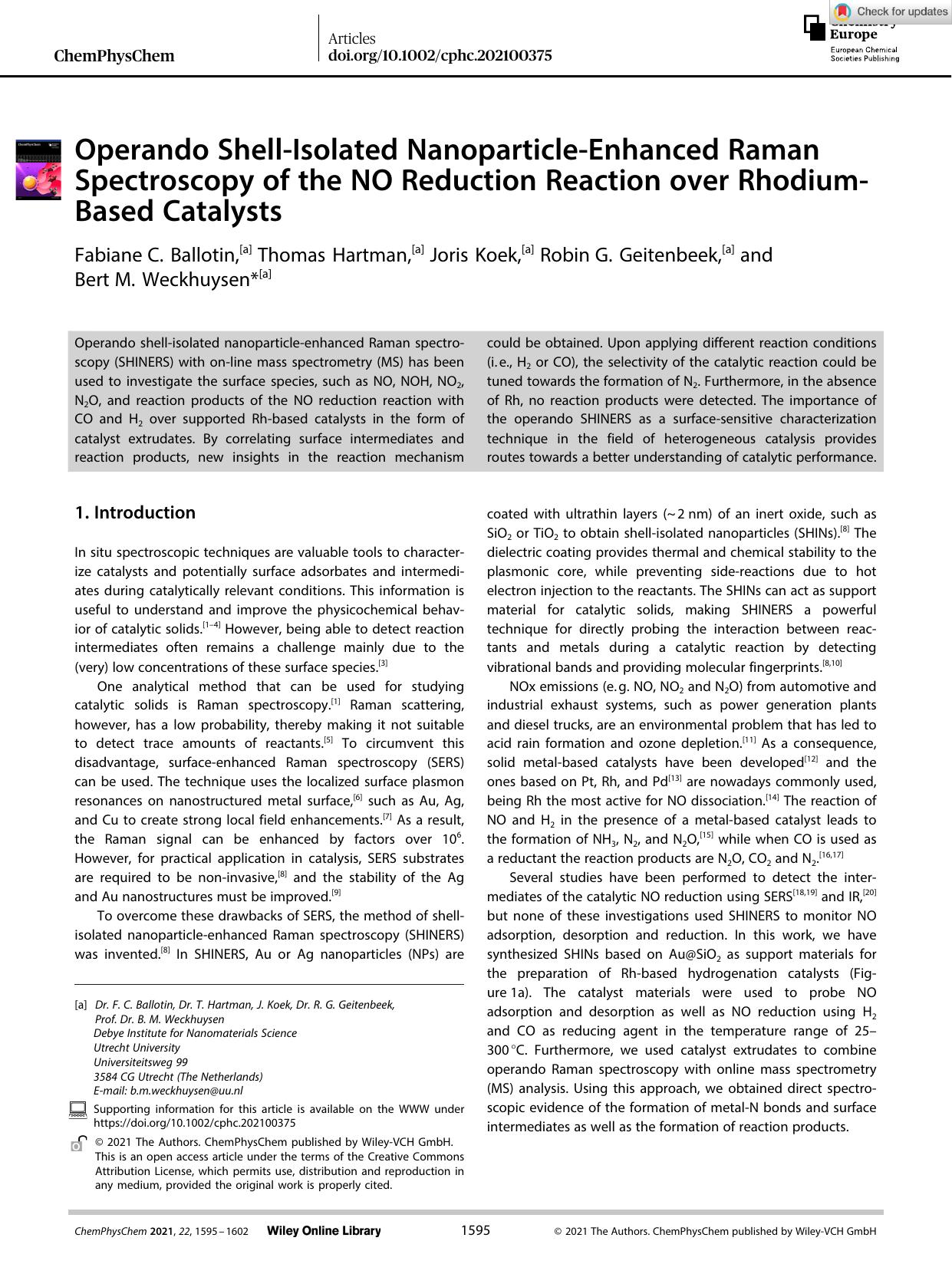 Operando ShellâIsolated NanoparticleâEnhanced Raman Spectroscopy of the NO Reduction Reaction over RhodiumâBased Catalysts by Unknown