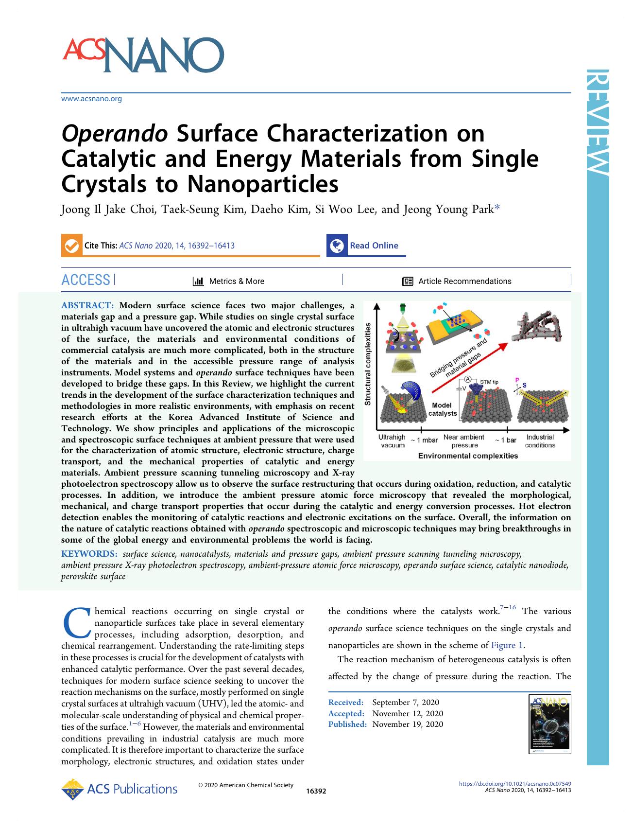 Operando Surface Characterization on Catalytic and Energy Materials from Single Crystals to Nanoparticles by Joong Il Jake Choi Taek-Seung Kim Daeho Kim Si Woo Lee and Jeong Young Park