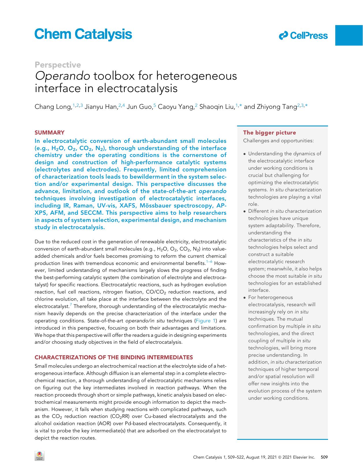 Operando toolbox for heterogeneous interface in electrocatalysis by Chang Long & Jianyu Han & Jun Guo & Caoyu Yang & Shaoqin Liu & Zhiyong Tang