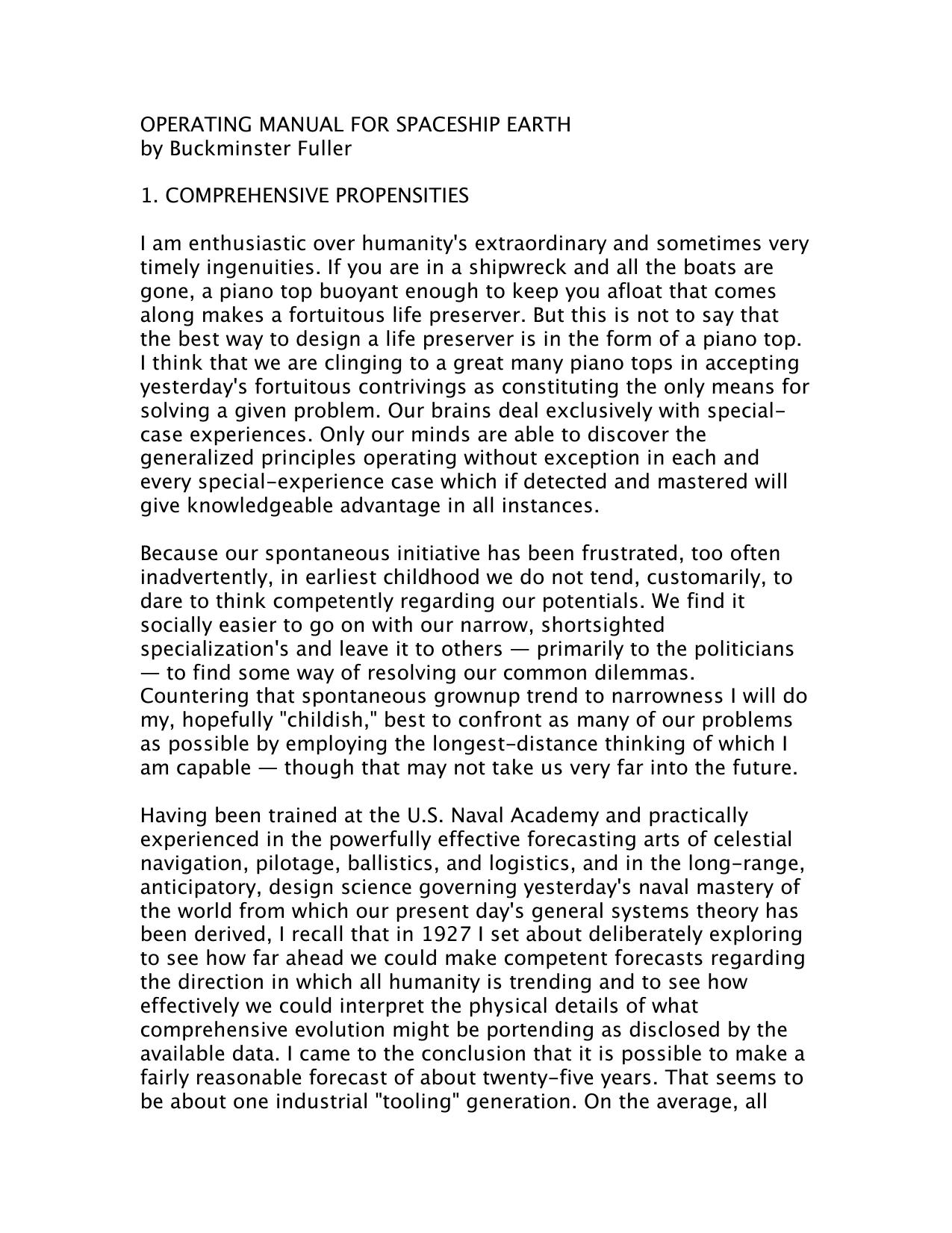 Operating Manual for Spaceship Earth by Buckminster Fuller