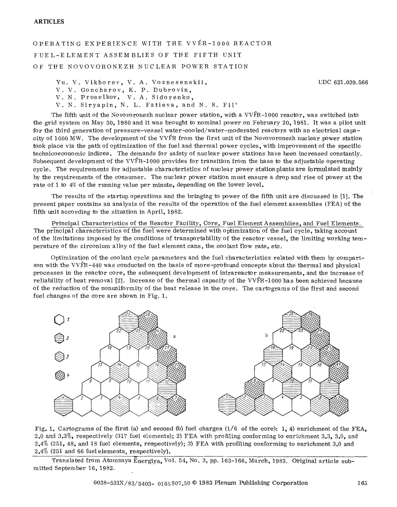 Operating experience with the VV&#x00C9;R-1000 reactor fuel-element assemblies of the fifth unit of the Novovoronezh nuclear power station by Unknown
