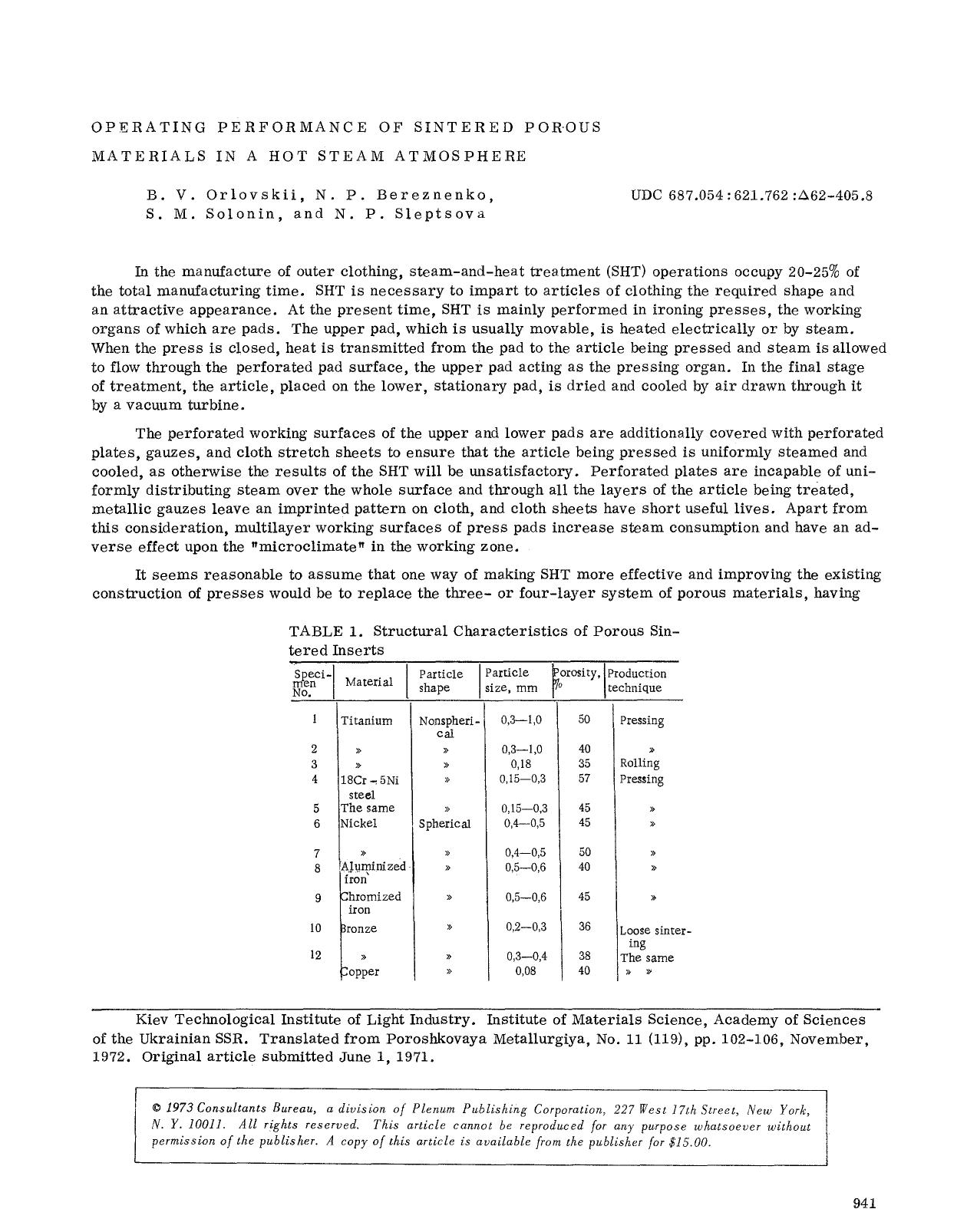 Operating performance of sintered porous materials in a hot steam atmosphere by Unknown