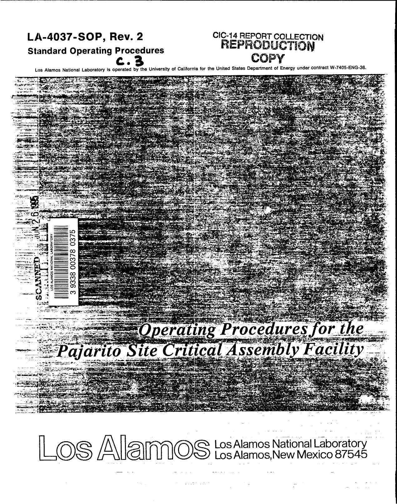 Operating procedures for the Pajarito Site Critical Assembly Facility LA-4037-SOP-Rev.2 by LANL Research Library LWW Project