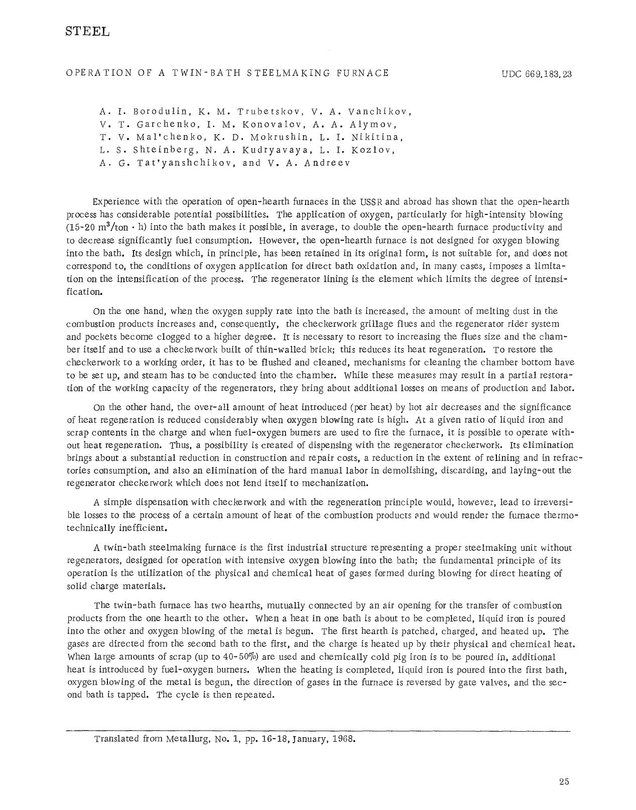 Operation of a twin-bath steelmaking furnace by Unknown