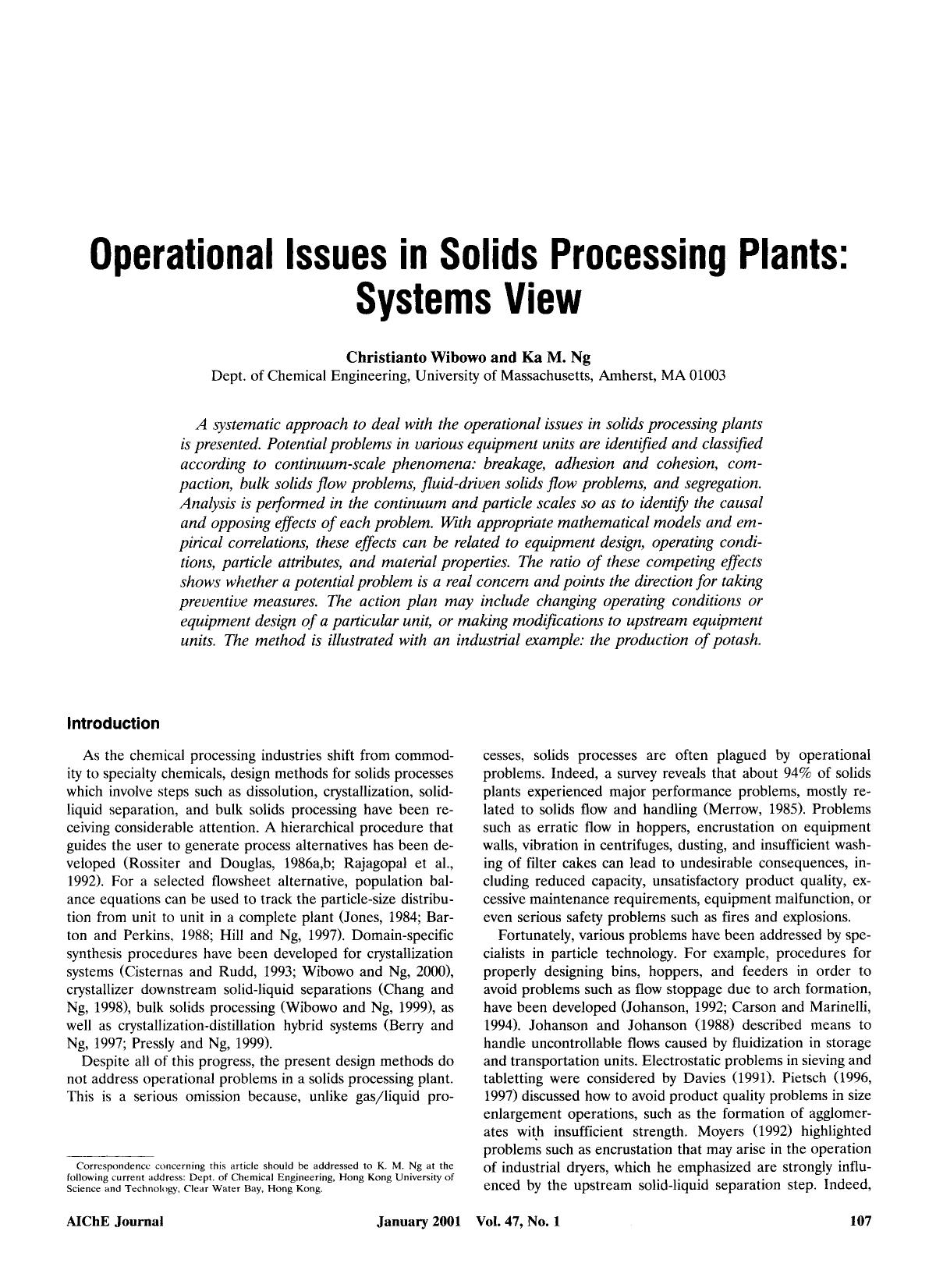 Operational issues in solids processing plants: Systems view by Unknown