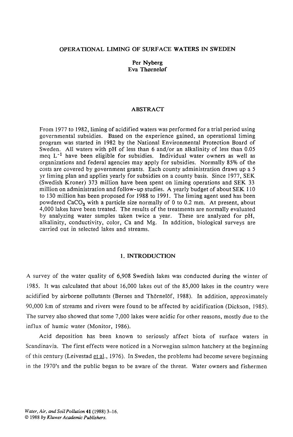 Operational liming of surface waters in Sweden by Unknown