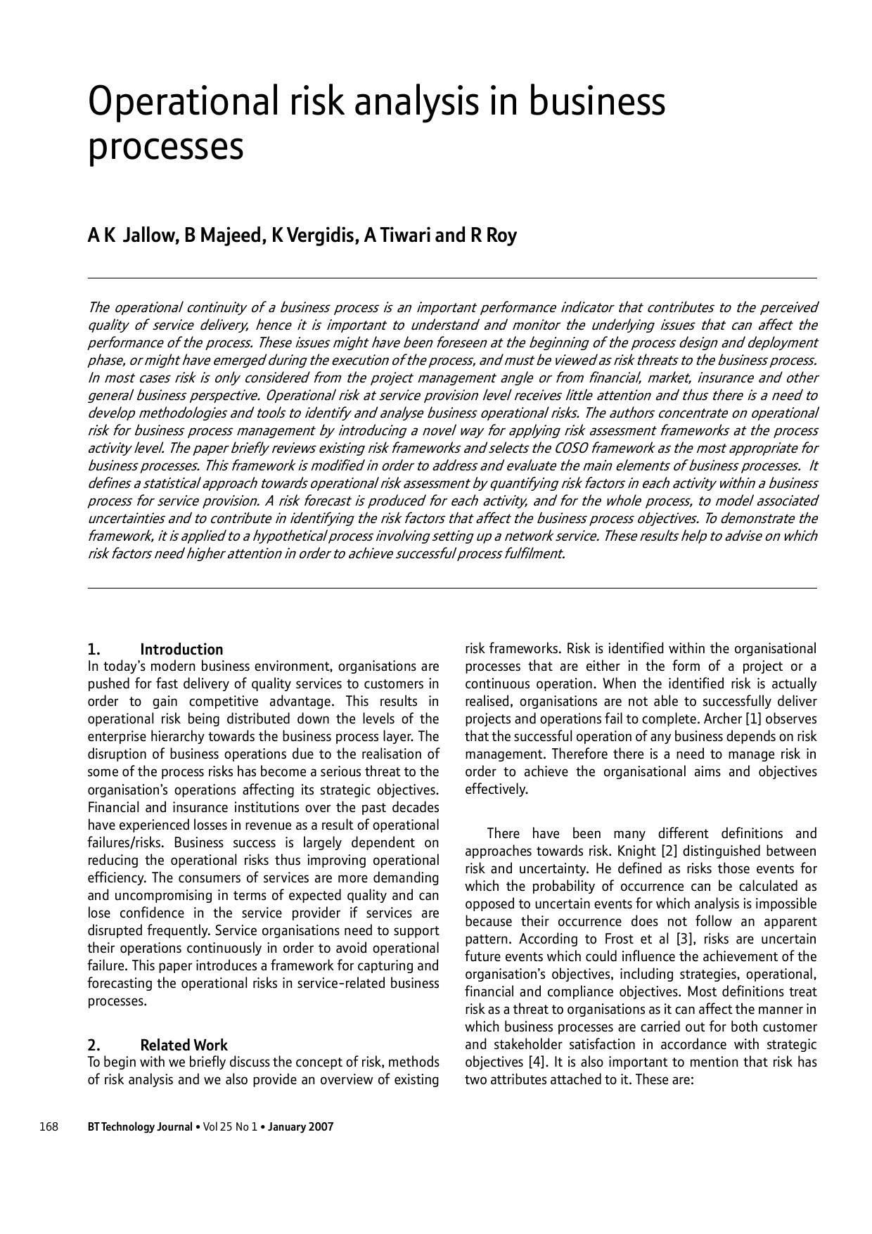 Operational risk analysis in business processes by Unknown