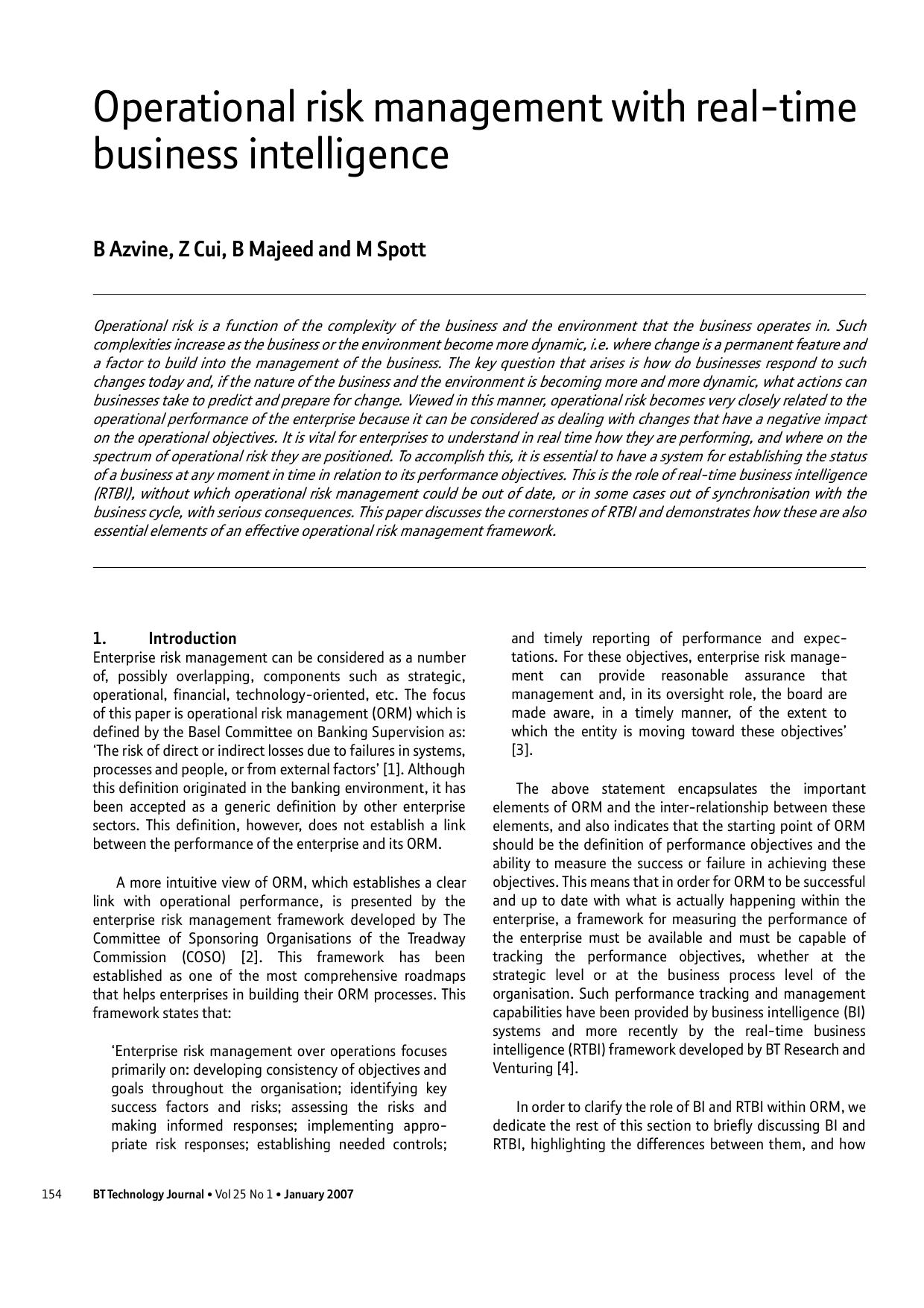 Operational risk management with real-time business intelligence by Unknown