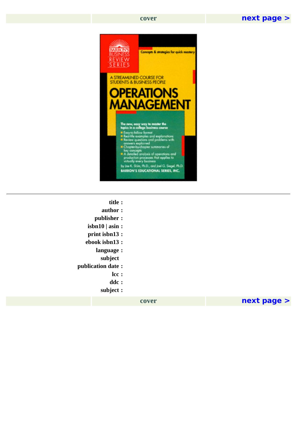 Operations Management (Barron's Business Review Series) by Jae K. Shim Ph.D. Joel G. Siegel Ph.D