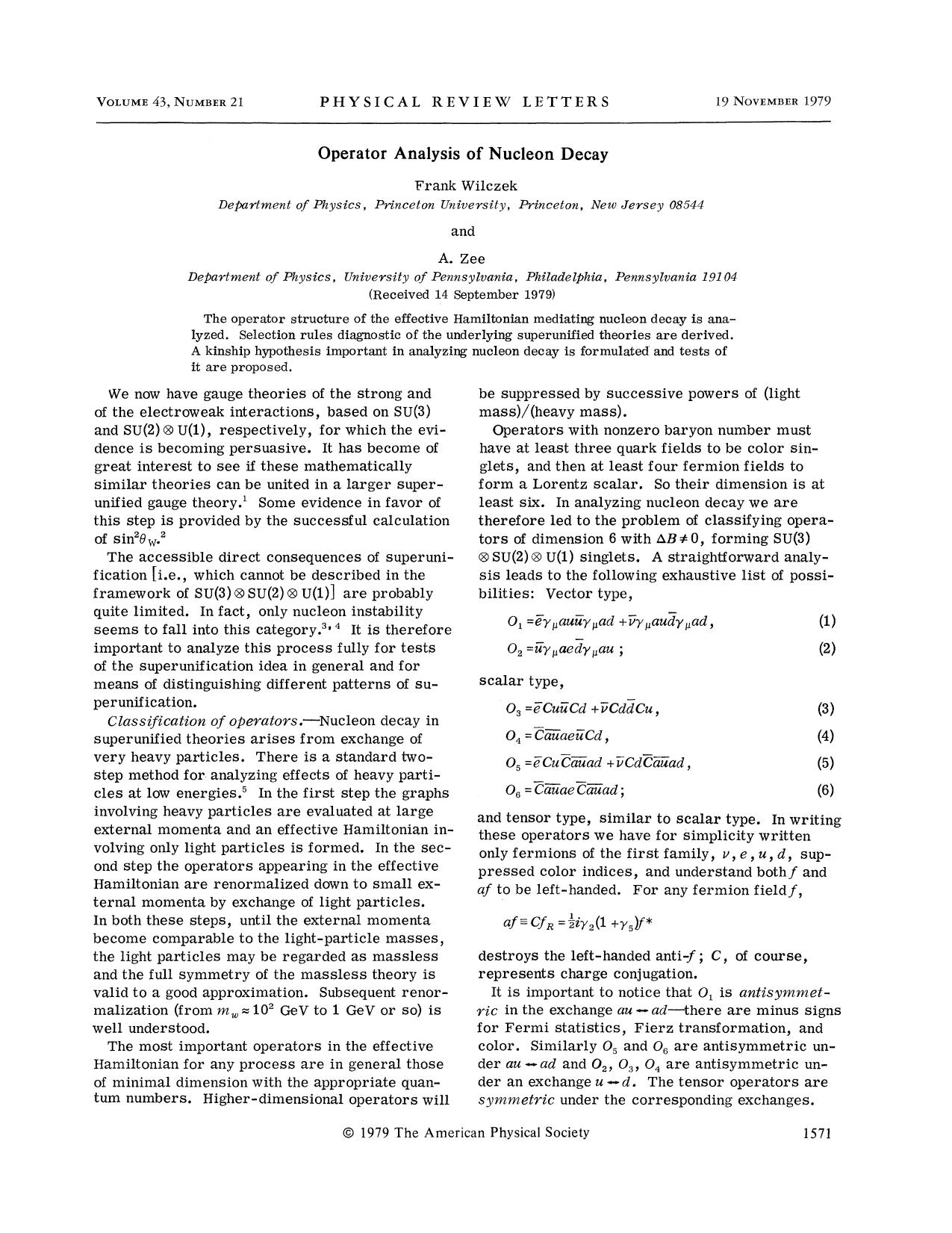 Operator Analysis of Nucleon Decay (1979) by Unknown