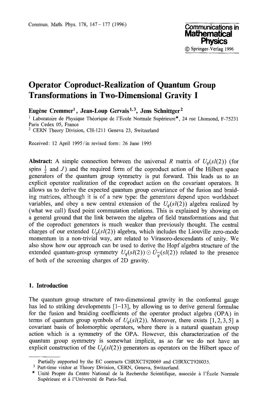 Operator coproduct-realization of quantum group transformations in two-dimensional gravity I by Unknown