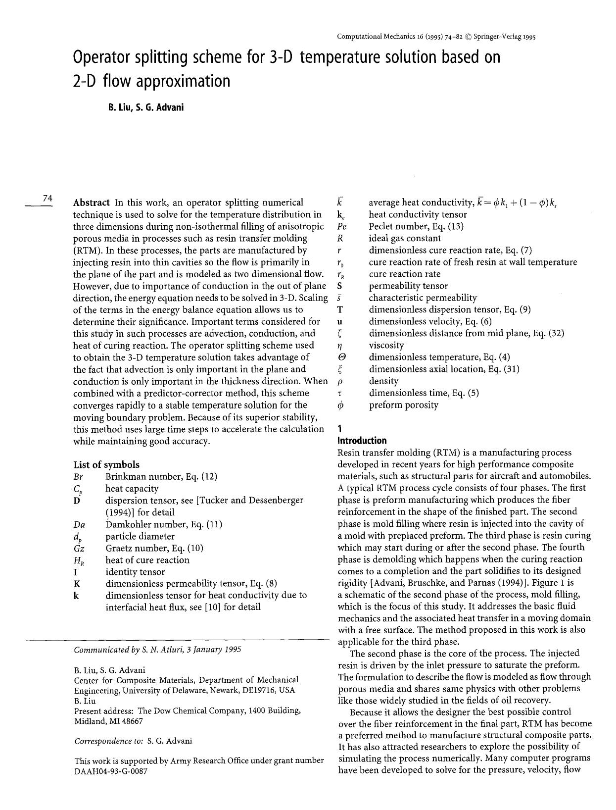 Operator splitting scheme for 3-D temperature solution based on 2-D flow approximation by Unknown