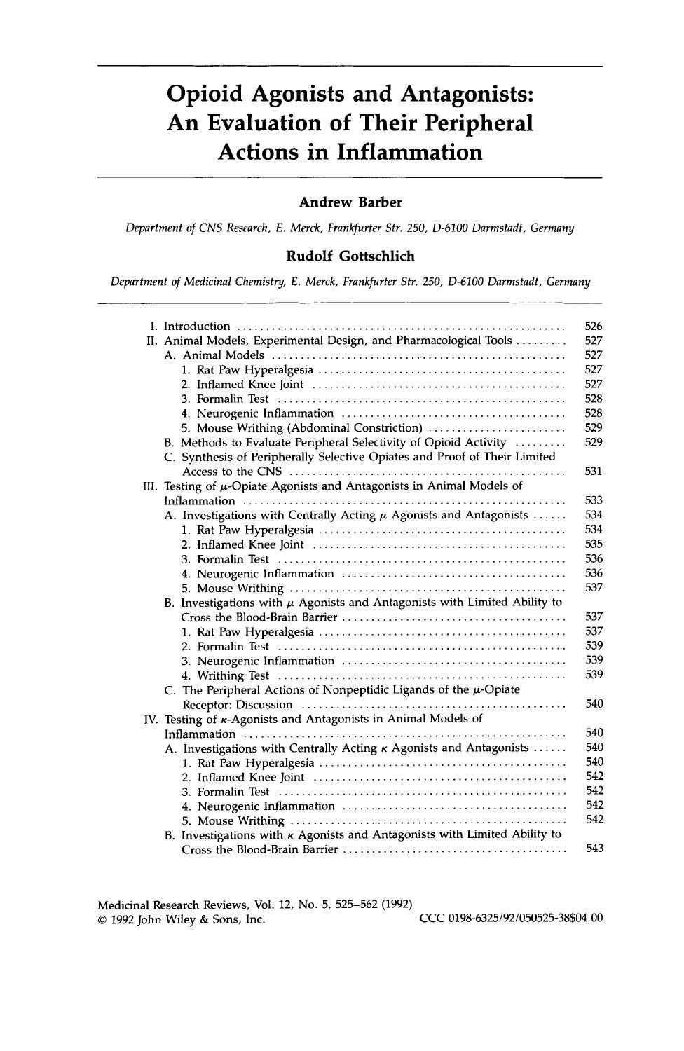 Opioid agonists and antagonists: An evaluation of their peripheral actions in inflammation by Unknown