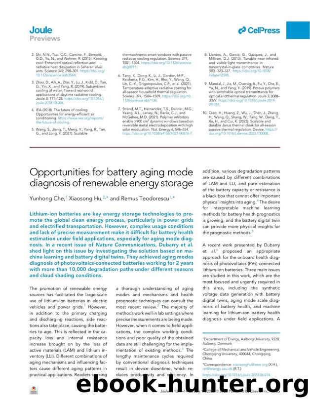 Opportunities for battery aging mode diagnosis of renewable energy storage by Yunhong Che & Xiaosong Hu & Remus Teodorescu