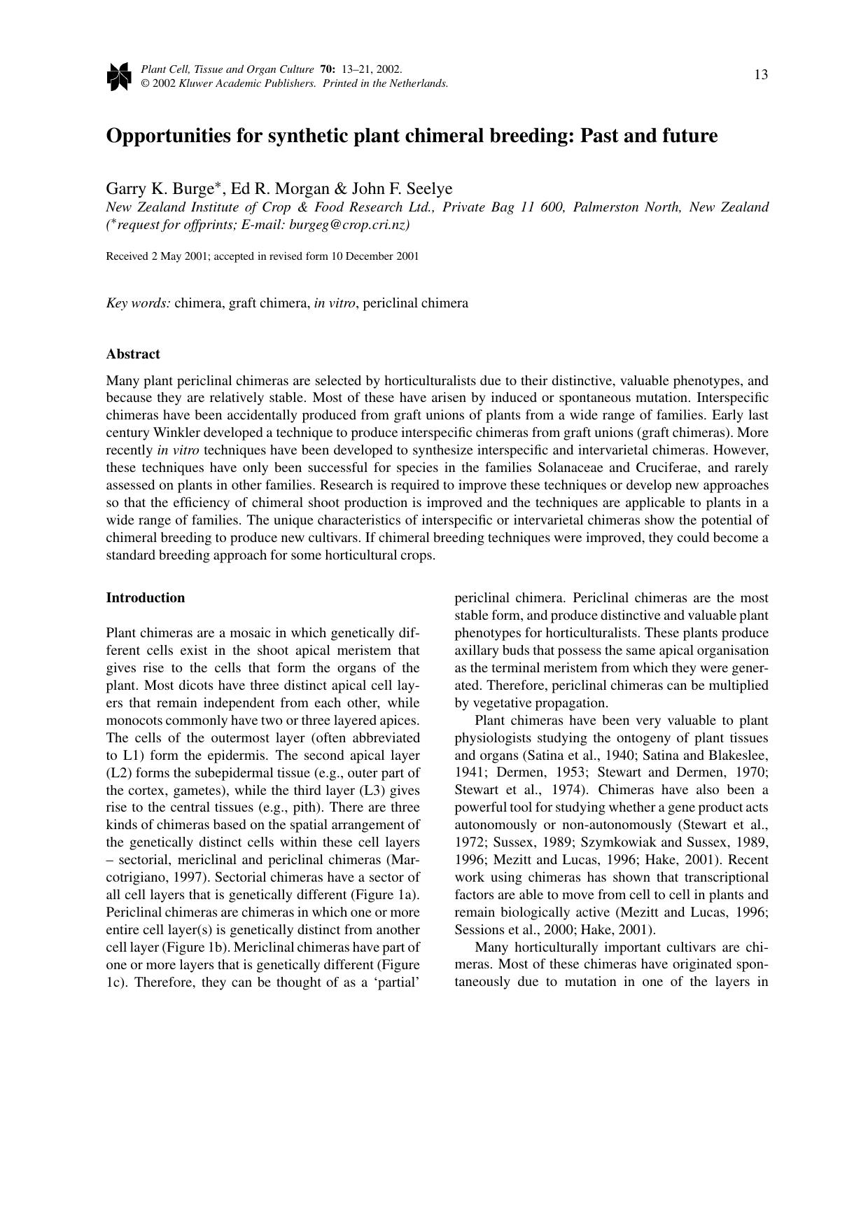 Opportunities for synthetic plant chimeral breeding: Past and future by Unknown