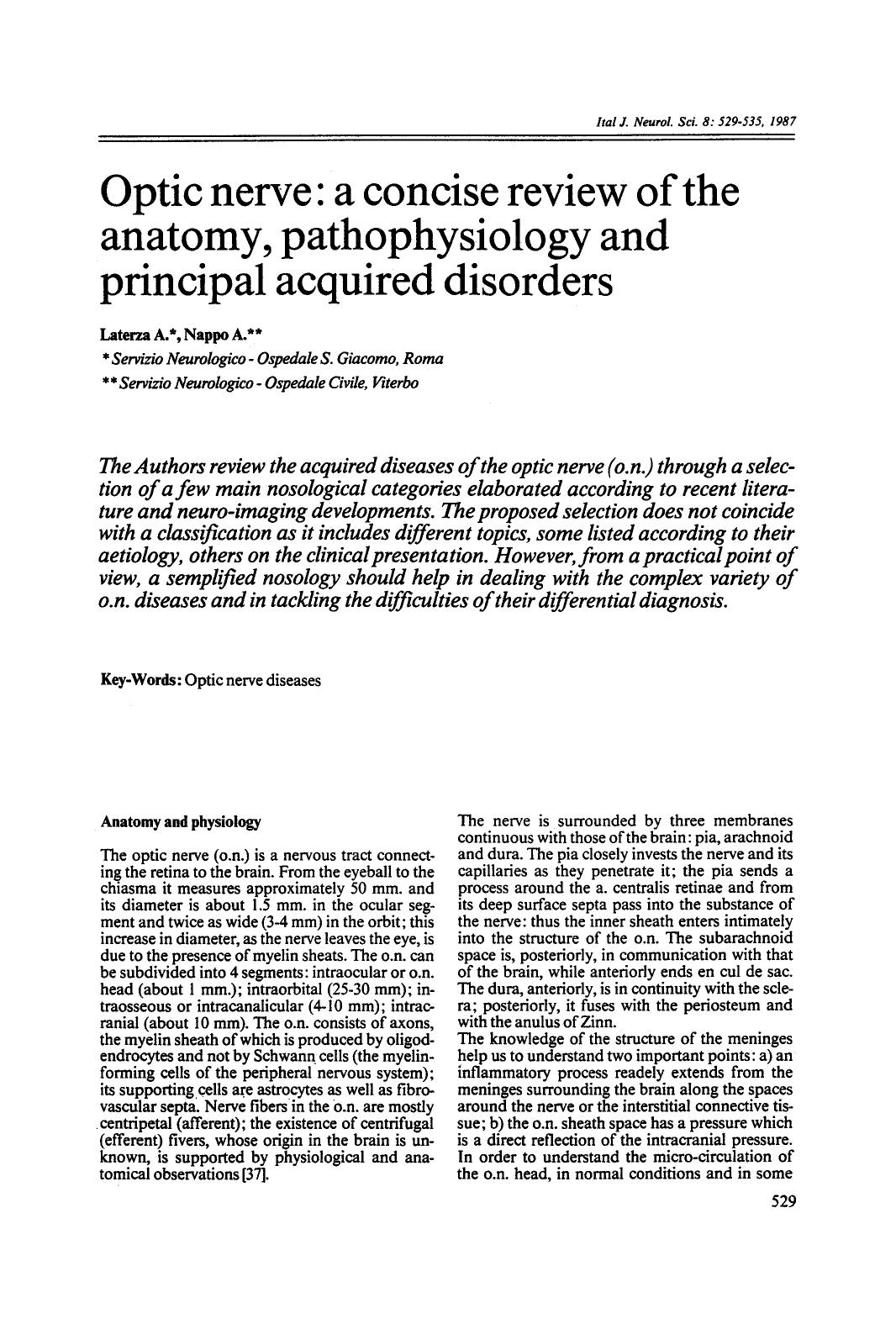 Optic nerve: a concise review of the anatomy, pathophysiology and principal acquired disorders by Unknown