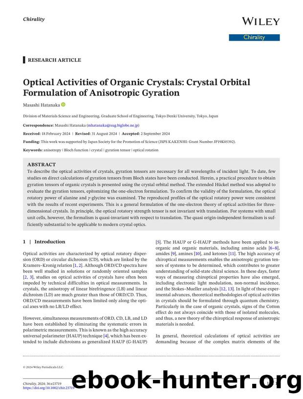 Optical Activities of Organic Crystals: Crystal Orbital Formulation of Anisotropic Gyration by Unknown