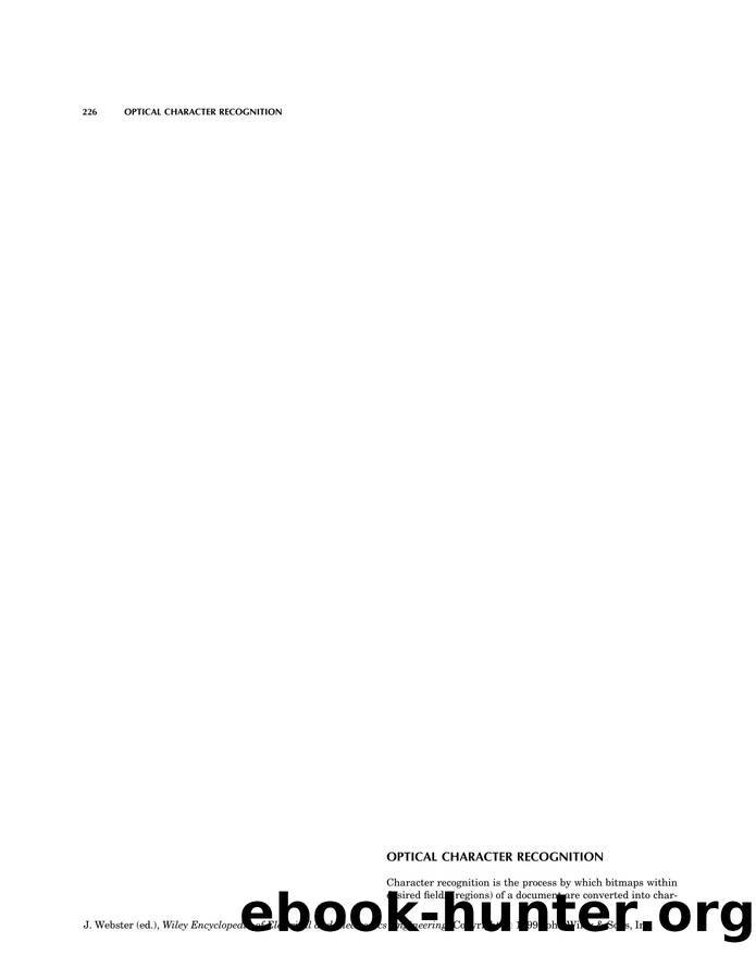 Optical Character Recognition". In: Wiley Encyclopedia of Electrical and Electronics Engineering by Unknown