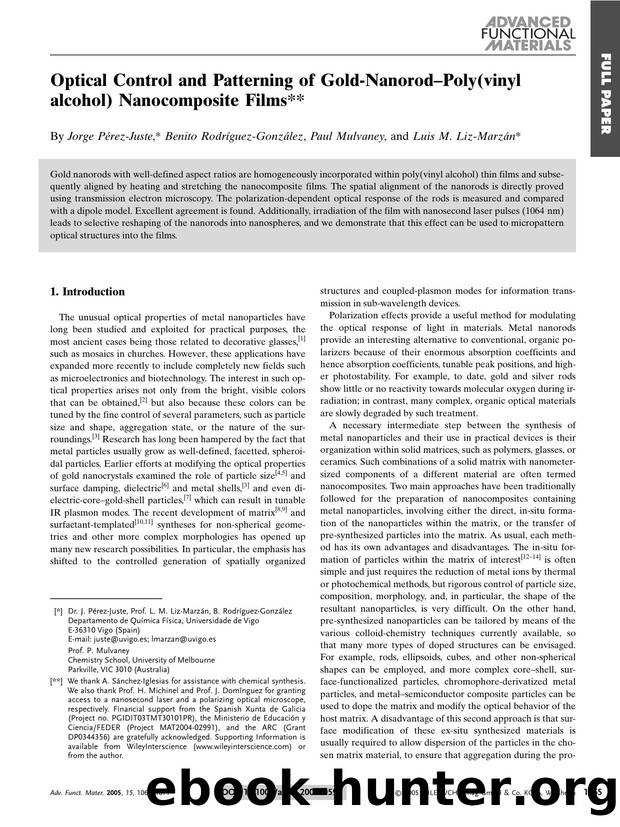 Optical Control and Patterning of Gold-Nanorod-Poly(vinyl alcohol) Nanocomposite Films by Unknown