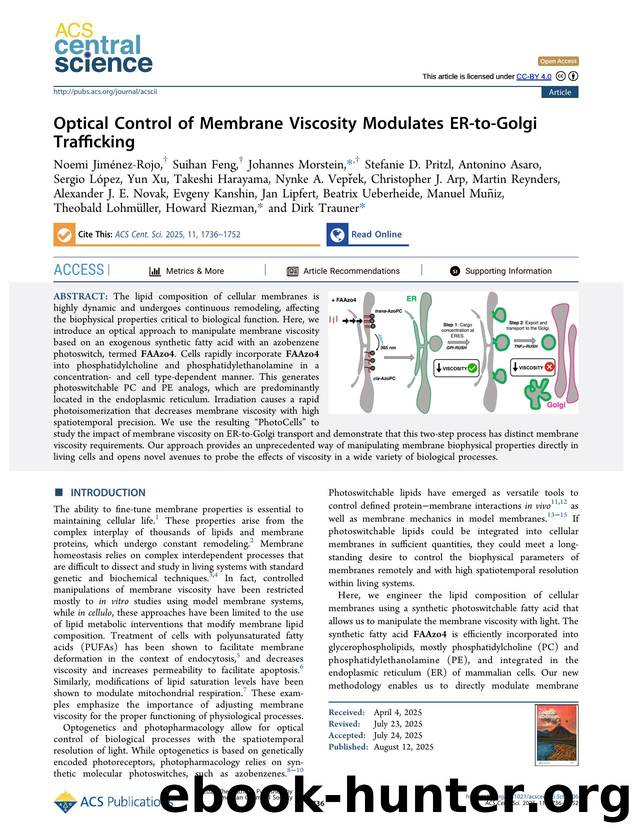 Optical Control of Membrane Viscosity Modulates ER-to-Golgi Trafficking by unknow