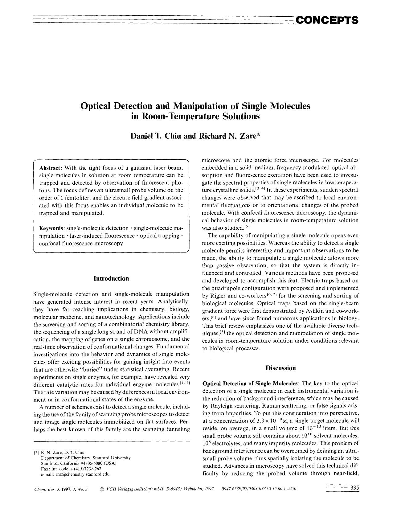 Optical Detection and Manipulation of Single Molecules in Room-Temperature Solutions by Unknown