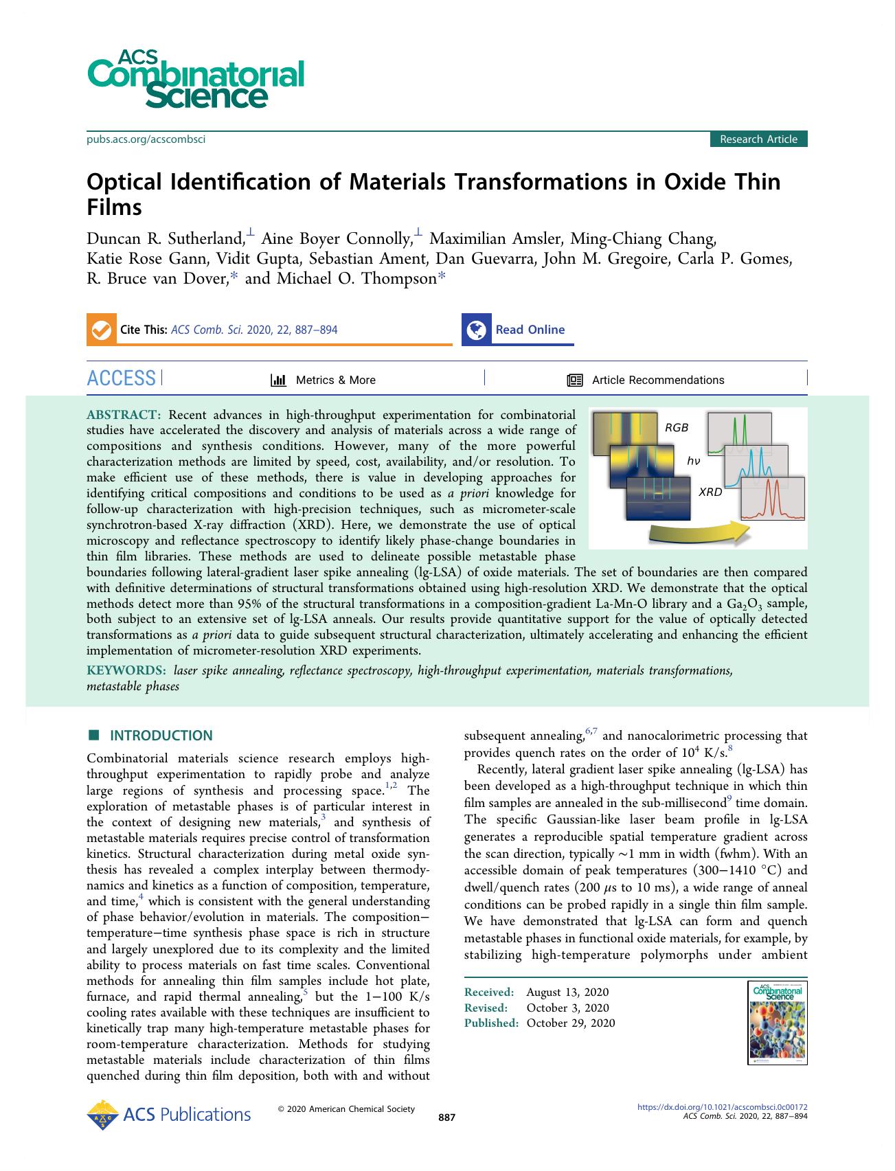 Optical Identification of Materials Transformations in Oxide Thin Films by unknow