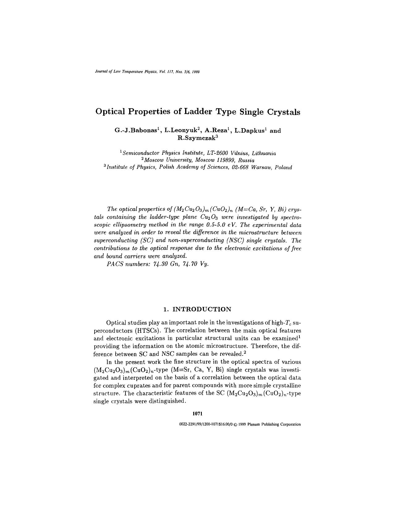 Optical Properties of Ladder Type Single Crystals by Unknown