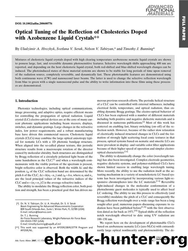 Optical Tuning of the Reflection of Cholesterics Doped with Azobenzene Liquid Crystals by Unknown