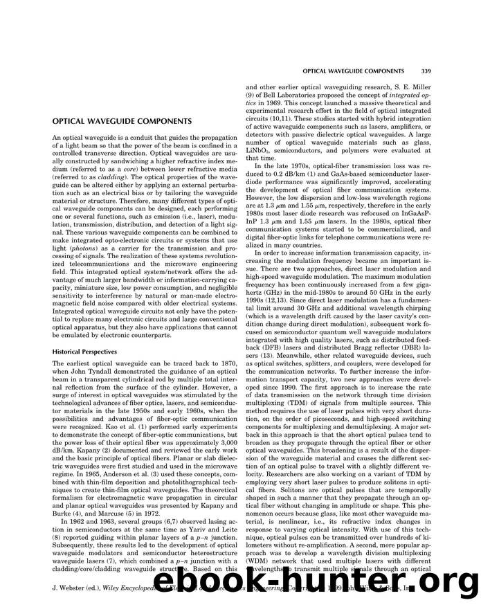 Optical Waveguide Components". In: Wiley Encyclopedia of Electrical and Electronics Engineering by Unknown