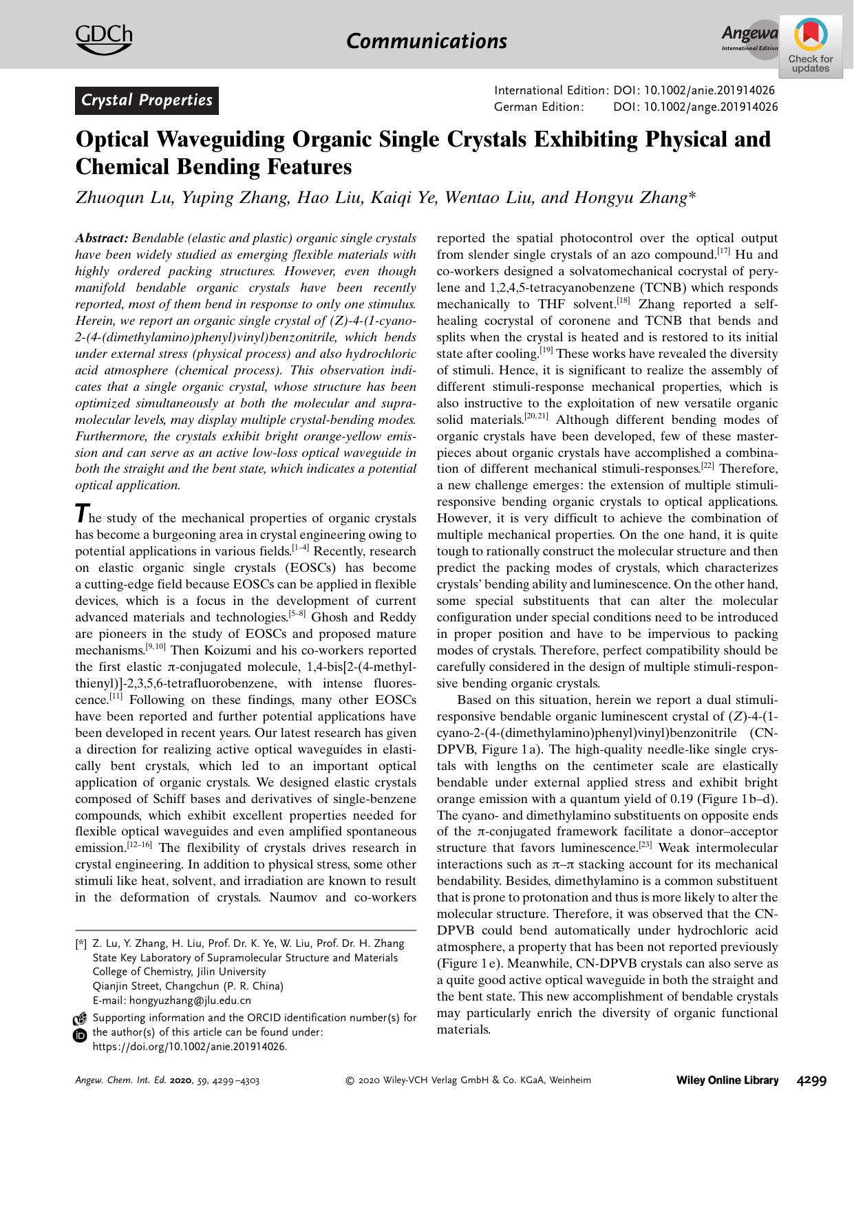 Optical Waveguiding Organic Single Crystals Exhibiting Physical and Chemical Bending Features by Unknown