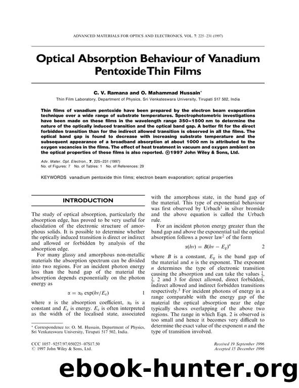 Optical absorption behaviour of vanadium pentoxide thin films by Ramana C. V. & Hussain M
