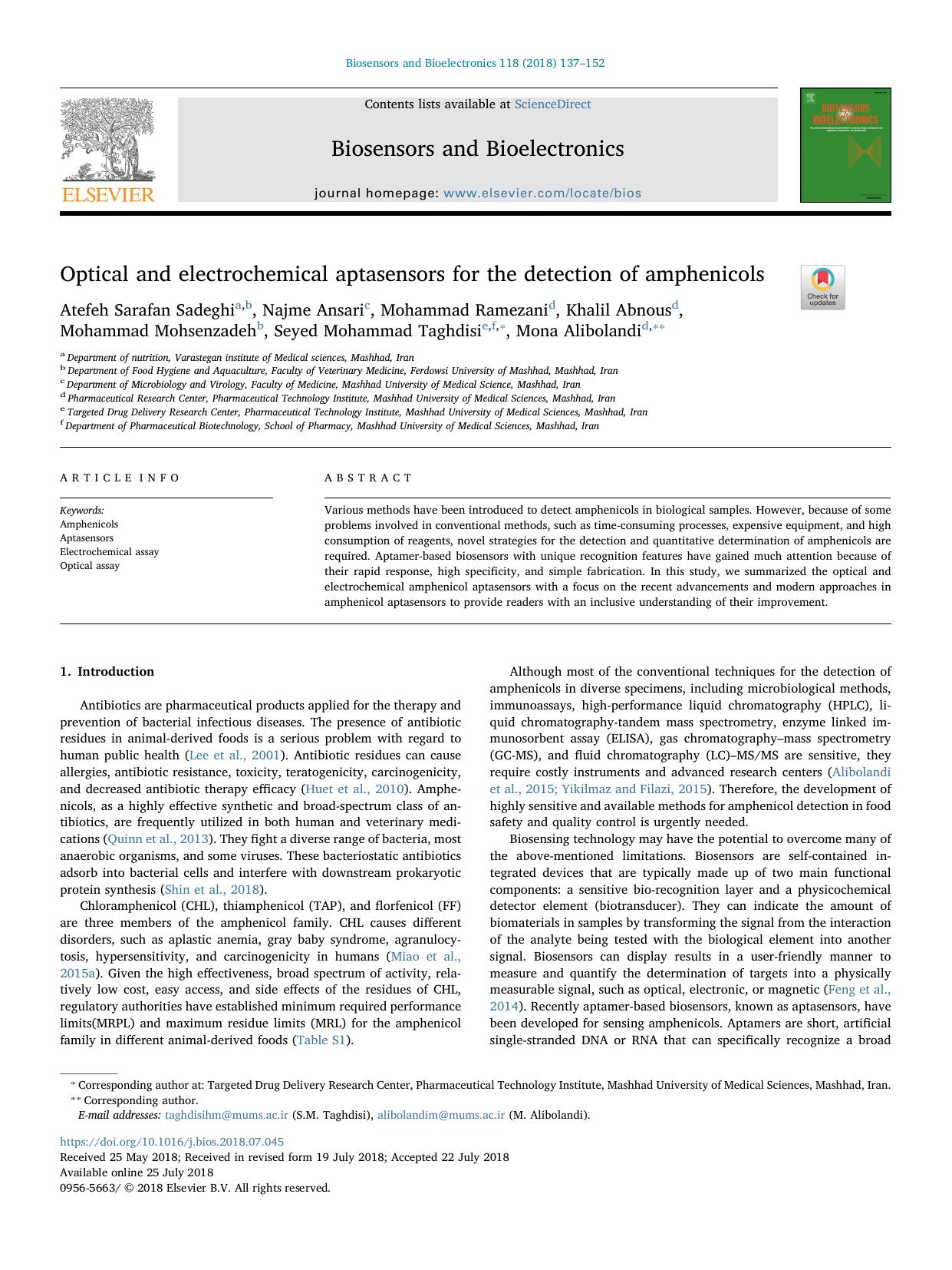 Optical and electrochemical aptasensors for the detection of amphenicols by unknow