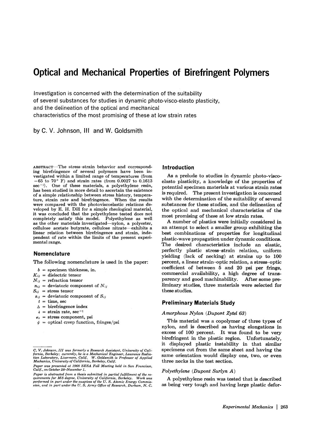 Optical and mechanical properties of birefringent polymers by Unknown