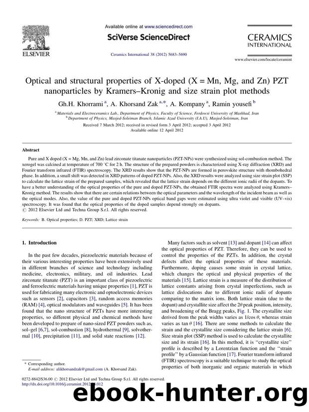 Optical and structural properties of X-doped (X=Mn, Mg, and Zn) PZT nanoparticles by KramersâKronig and size strain plot methods by Gh.H. Khorrami