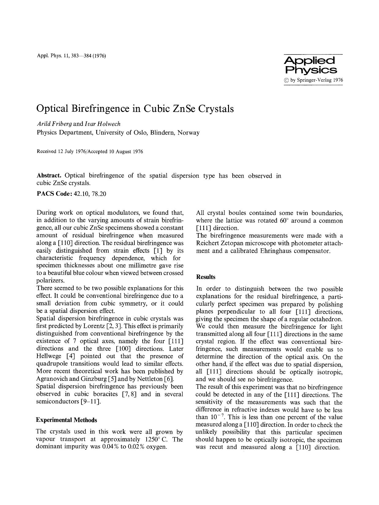 Optical birefringence in cubic ZnSe crystals by Unknown