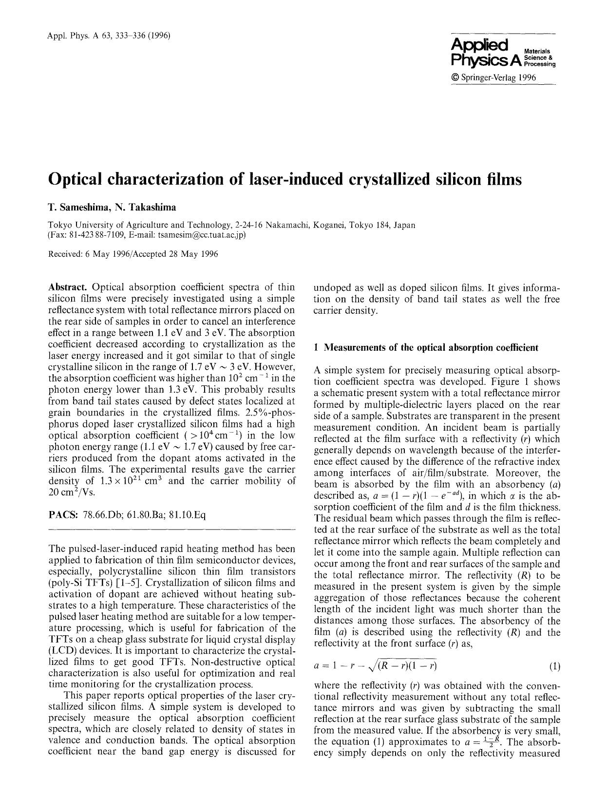Optical characterization of laser-induced crystallized silicon films by Unknown