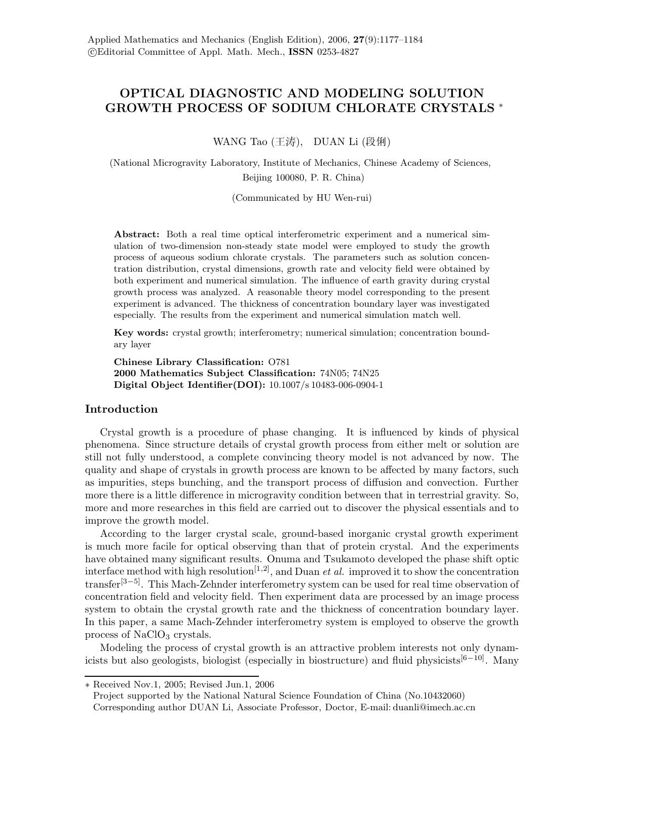 Optical diagnostic and modeling solution growth process of sodium chlorate crystals by Unknown