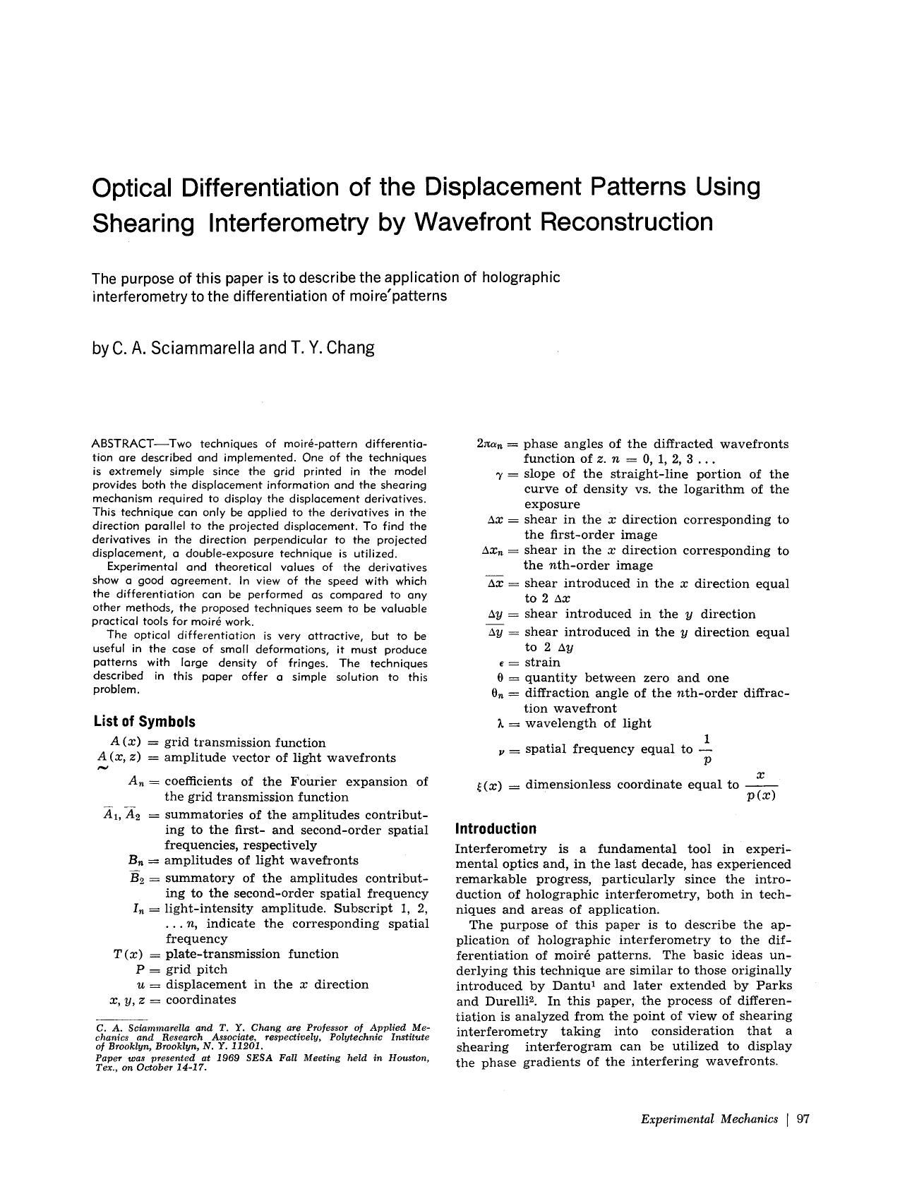 Optical differentiation of the displacement patterns using shearing interferometry by wavefront reconstruction by Unknown